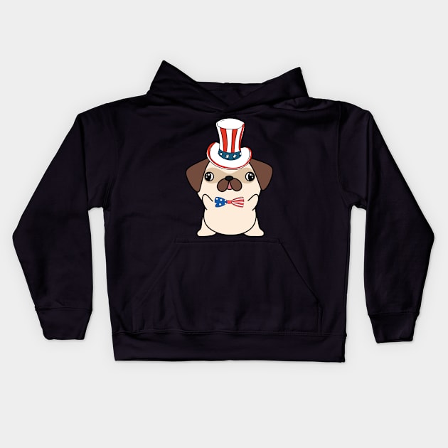 Funny pug dog is wearing uncle sam hat Kids Hoodie by Pet Station